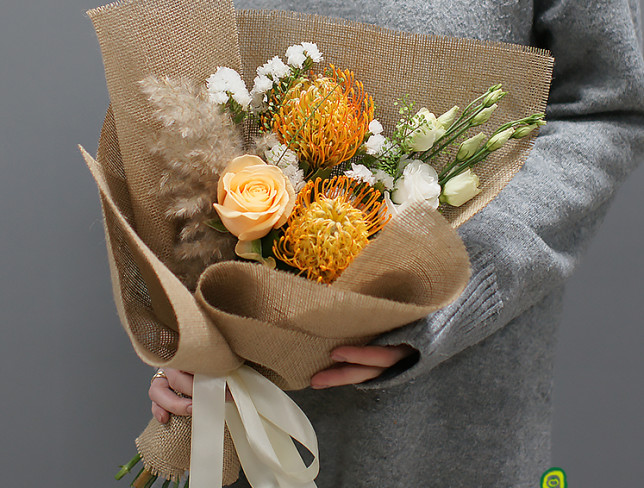 Bouquet with yellow Leucospermum 'Attraction' 2 photo